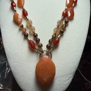 Vintage Monet Red and Amber Stoned Dual Layer Necklace